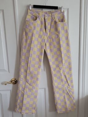 NWT RAGGED JEANS UO Women’s Checkerboard Pastel Yellow & Lavender Jeans